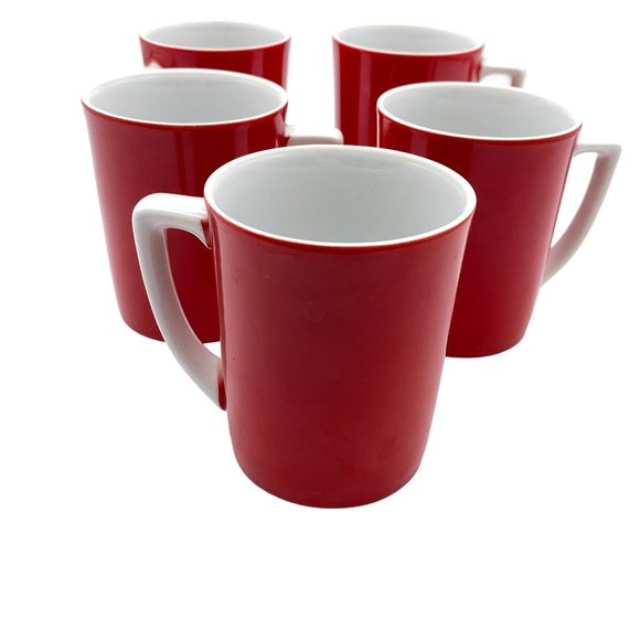 Vintage MCM coffee set Japan red white OCM coffee pot six cups ceramic - Picture 9 of 12